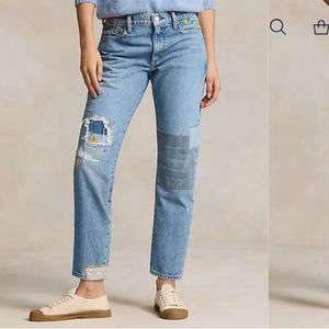 New Polo Ralph Lauren Jeans Size 28 The Avery Boyfriend Blue Patchwork Stretch